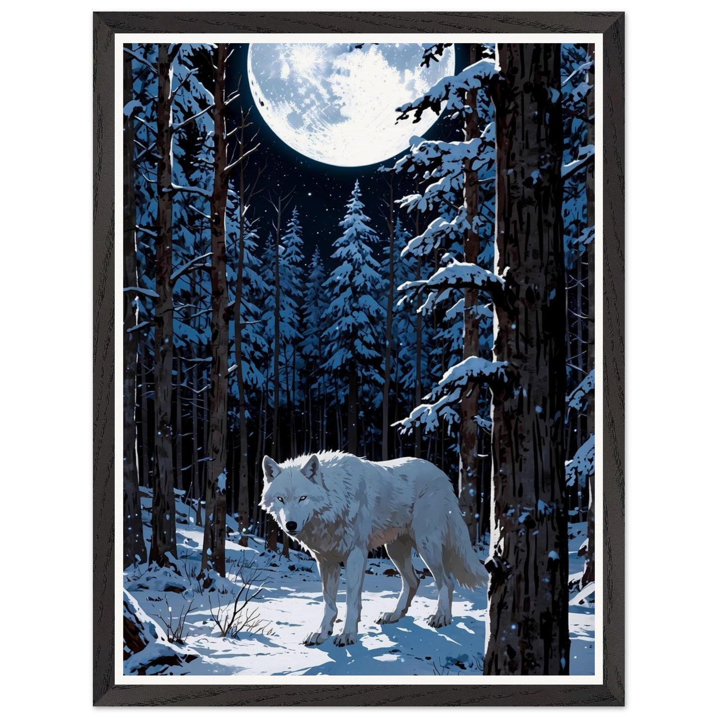 Affiche illustrée Louve blanche Encadrée — poster rétro, impression beaux-arts 250g