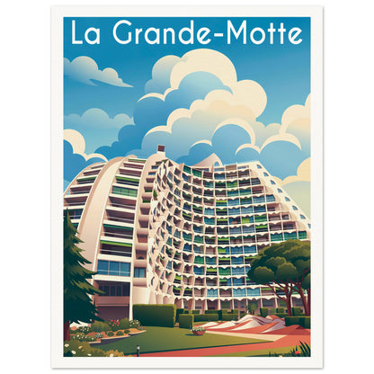 Affiche illustrée la grande motte — poster rétro, impression beaux-arts 250g