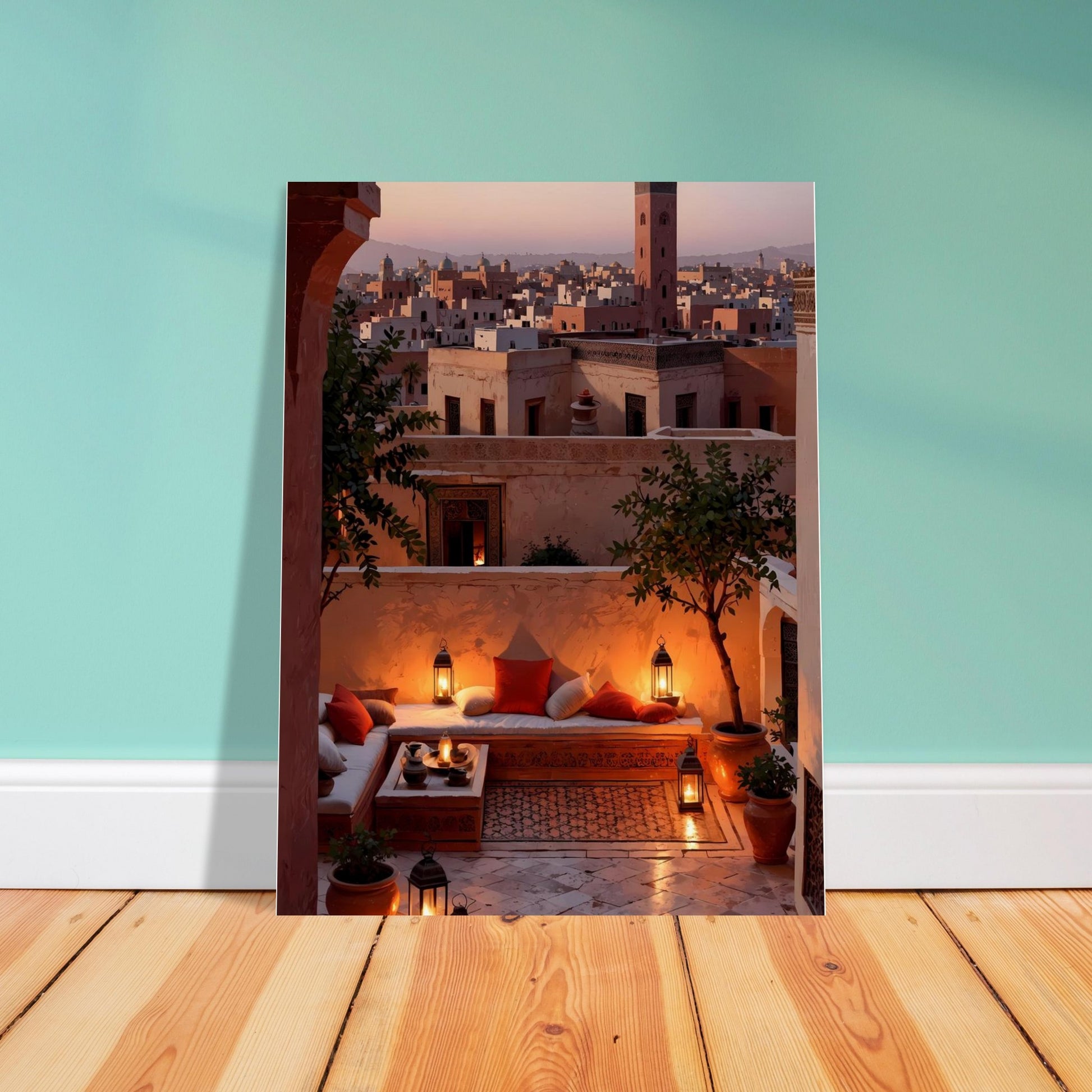 Affiche Terrasse de Riad, mise en situation dans un intérieur