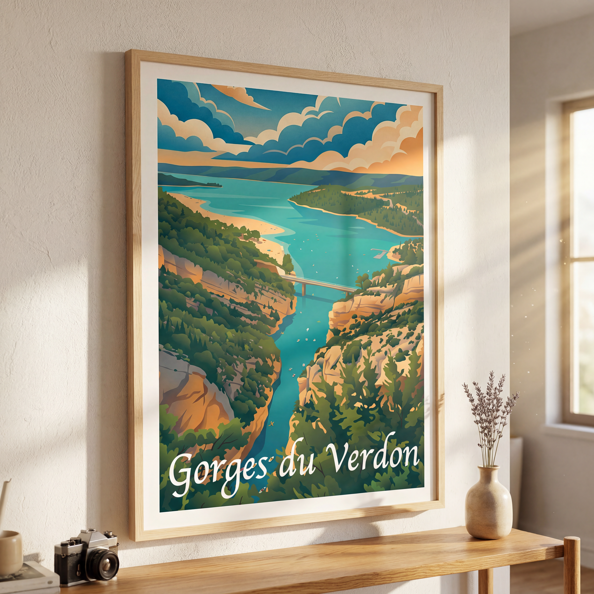 Affiche illustrée Gorges du Verdon — poster rétro, impression beaux-arts 250g