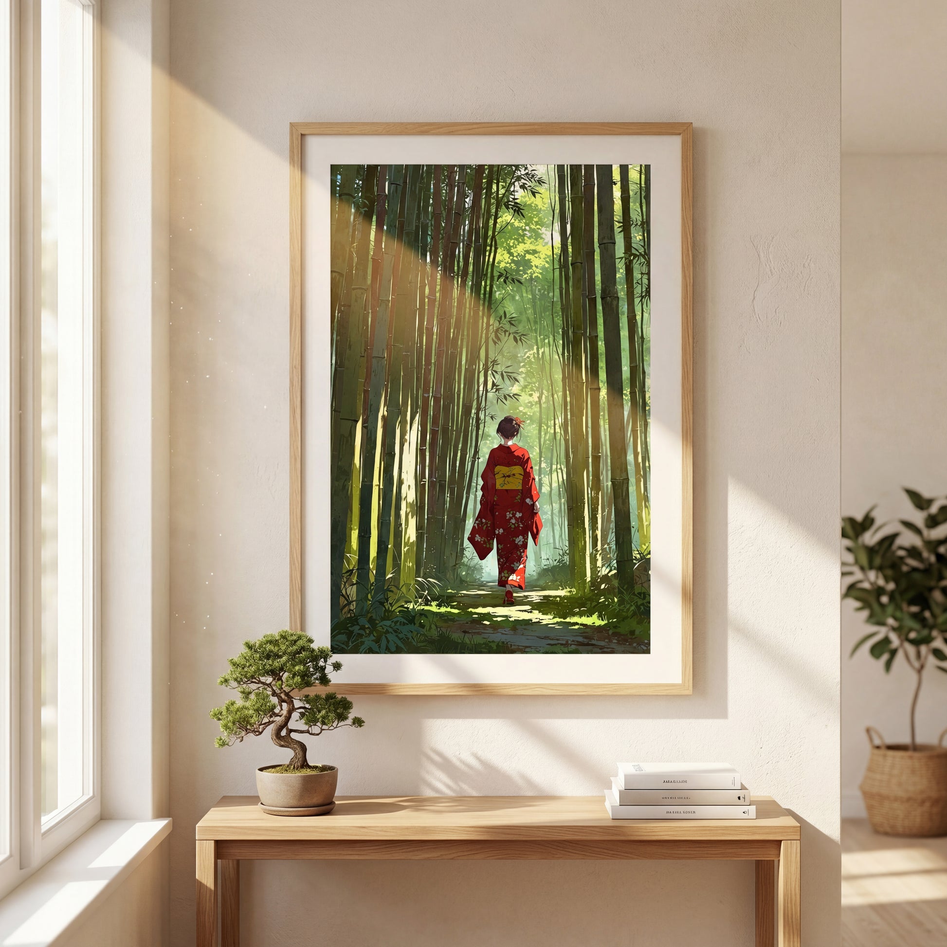 Affiche illustrée Femme en kimono Encadrée — poster rétro, impression beaux-arts 250g