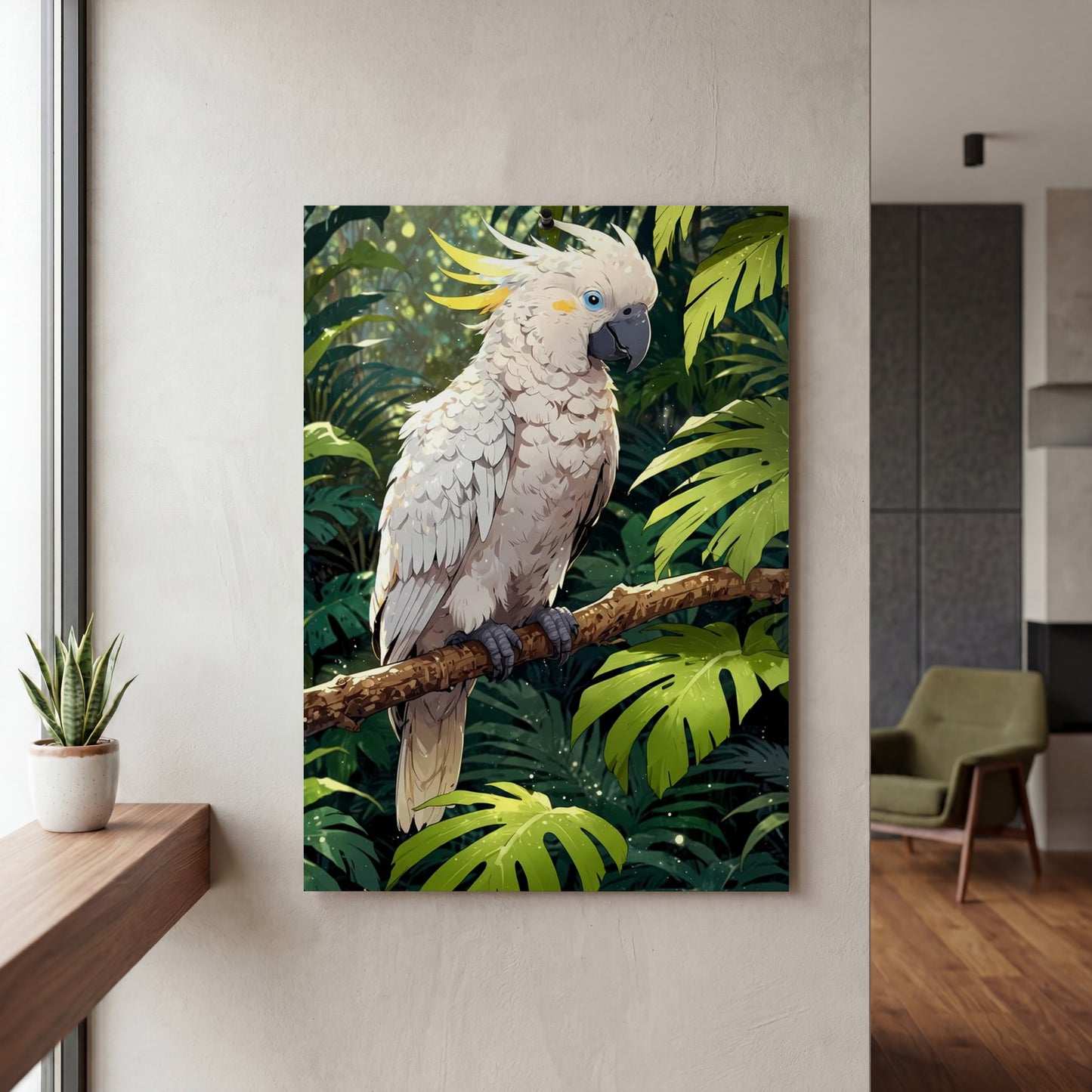 Affiche Cacatoès blanc — mockup décoration intérieur