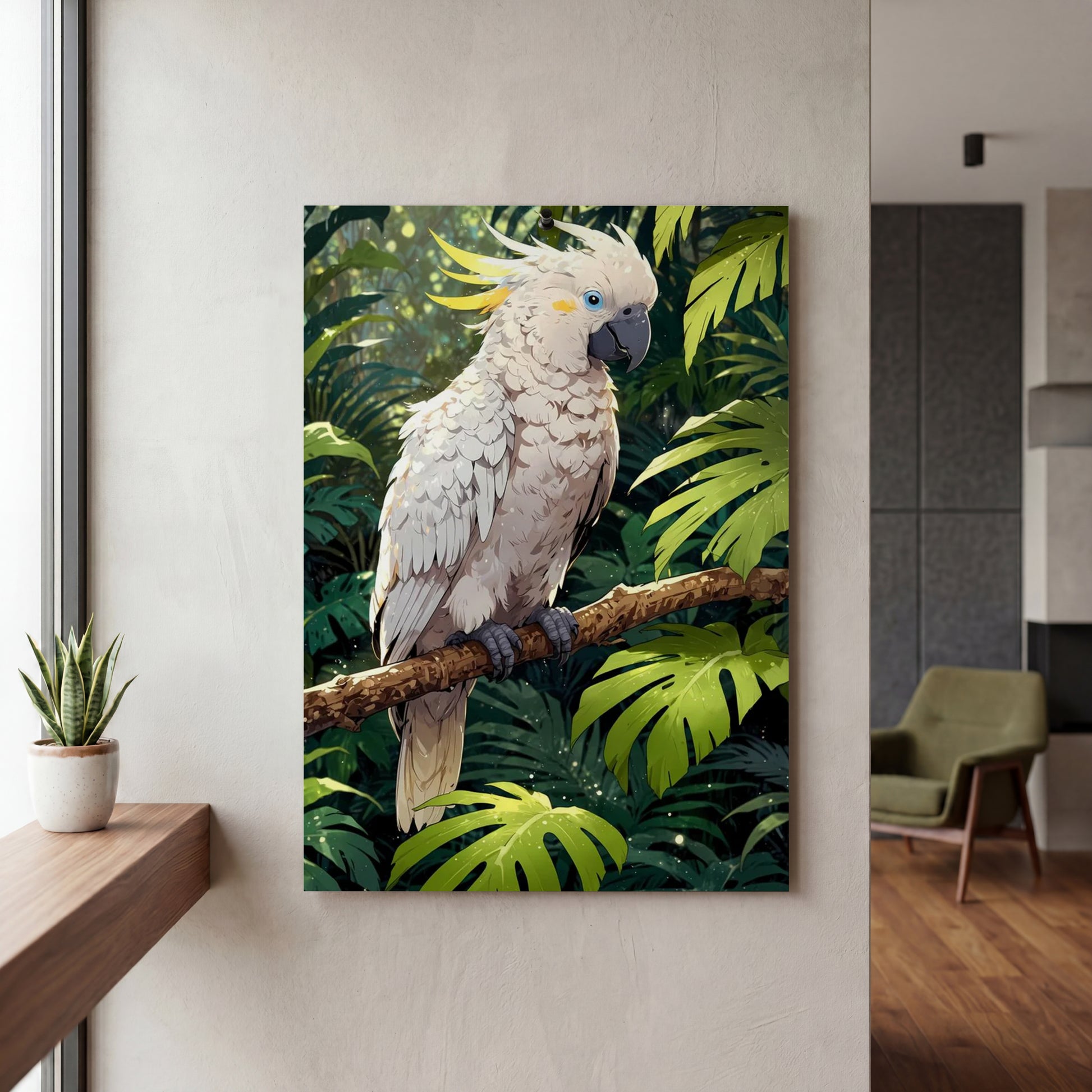 Affiche Cacatoès blanc — mockup décoration intérieur
