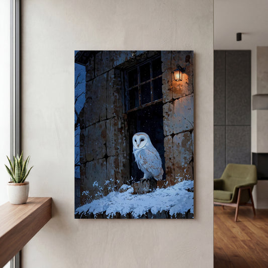 Affiche Chouette effraie — mockup décoration intérieur