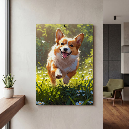 Affiche Corgi roux — mockup décoration intérieur