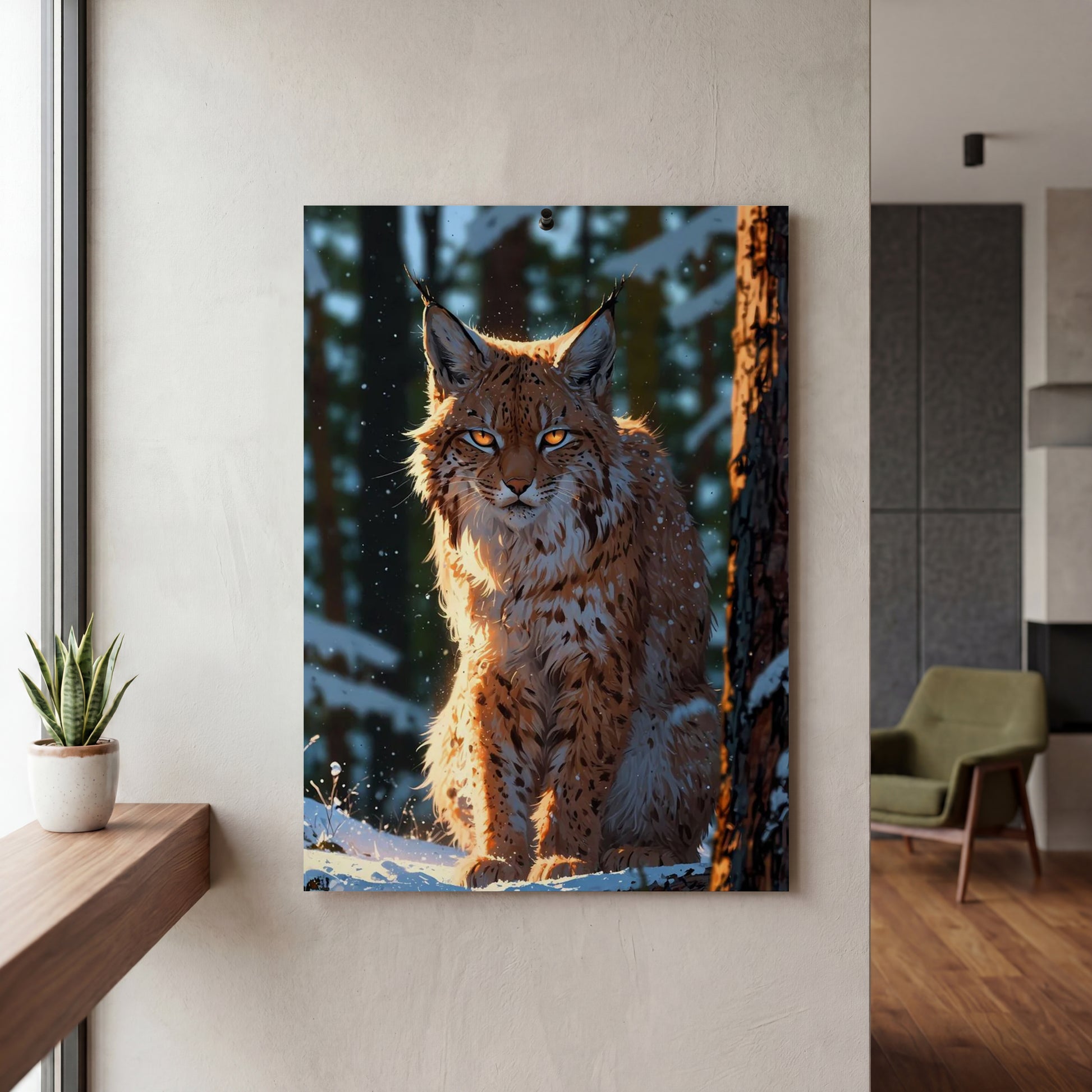 Affiche Lynx boréal — mockup décoration intérieur