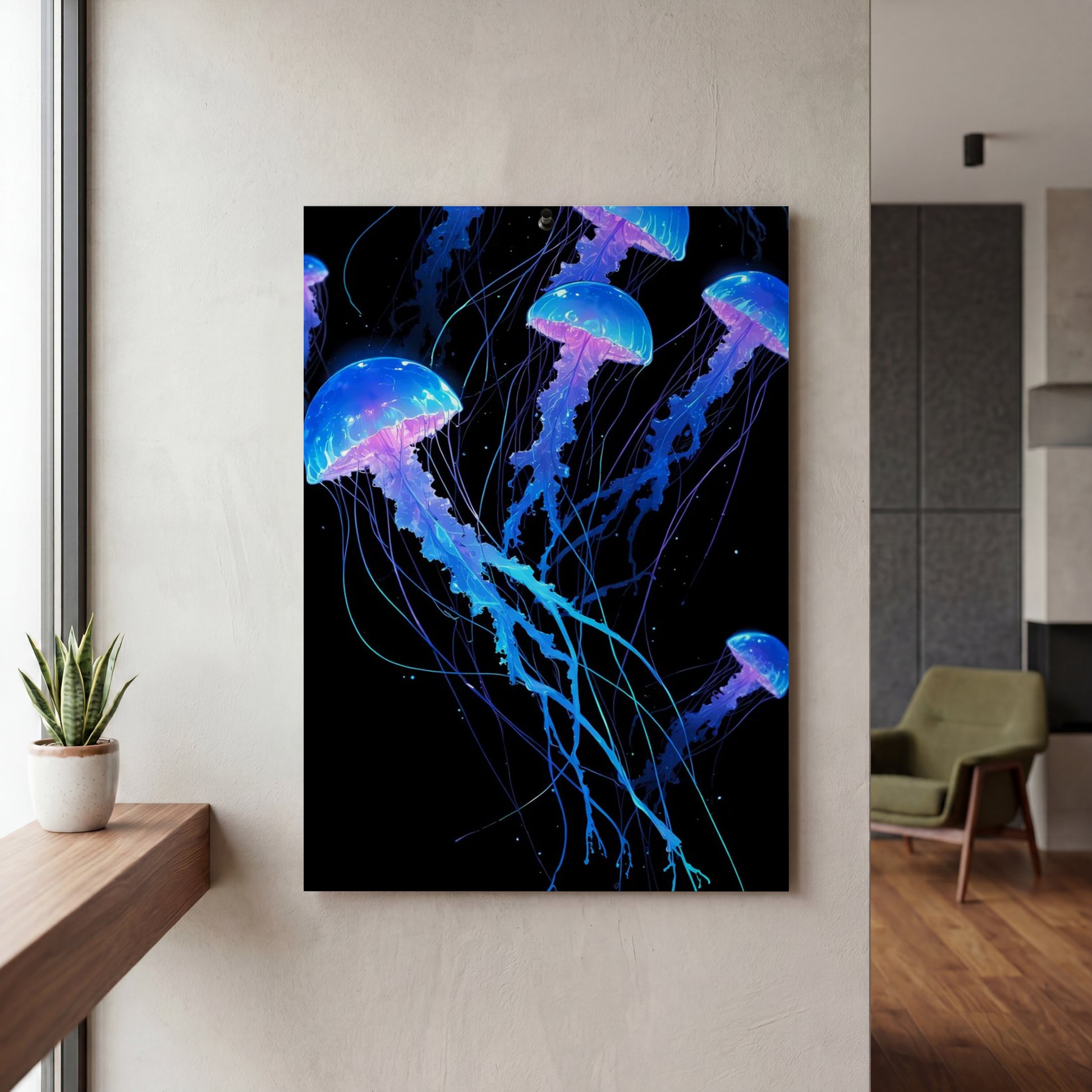 Affiche Méduse lumineuse — mockup décoration intérieur