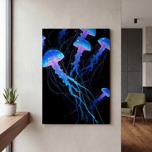 Affiche Méduse lumineuse — mockup décoration intérieur