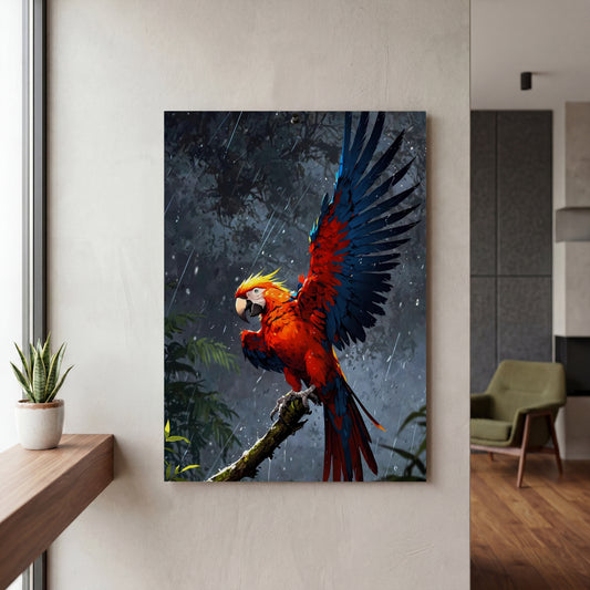 Affiche Perroquet ara rouge — mockup décoration intérieur
