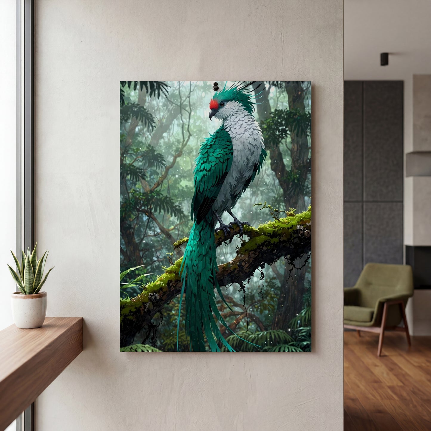 Affiche Quetzal resplendissant — mockup décoration intérieur