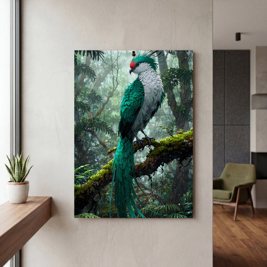 Affiche Quetzal resplendissant — mockup décoration intérieur