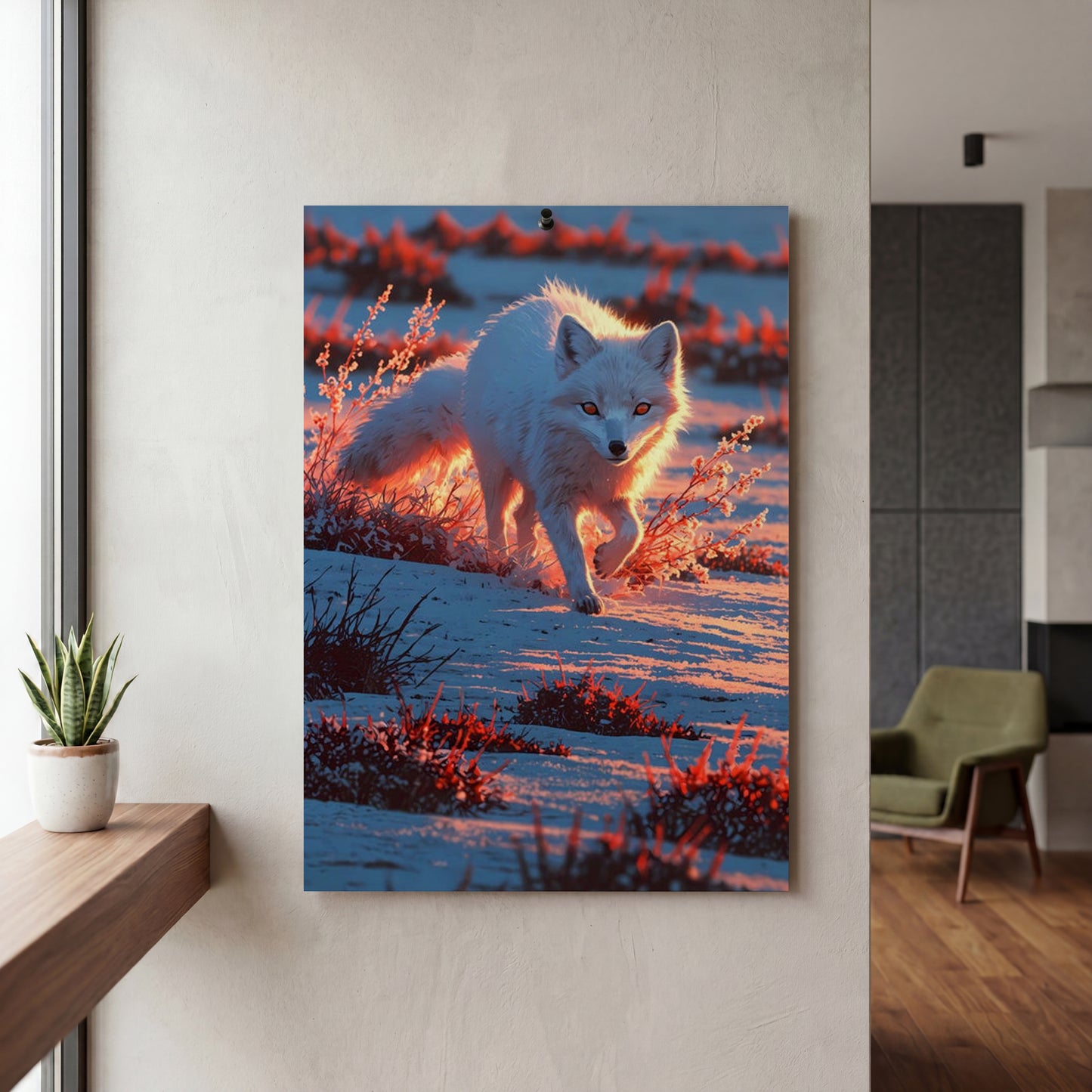 Affiche Renard arctique — mockup décoration intérieur