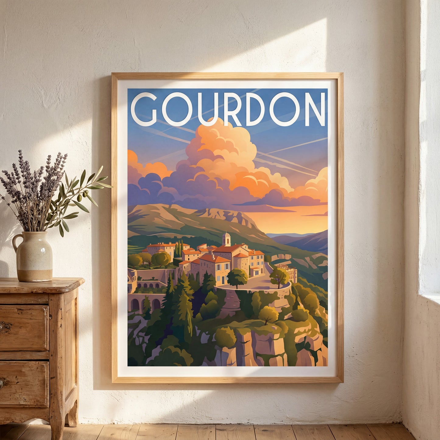Affiche Gourdon — mockup décoration intérieur