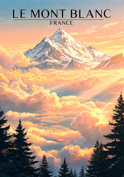 Affiche Mont Blanc, illustration rétro grand format