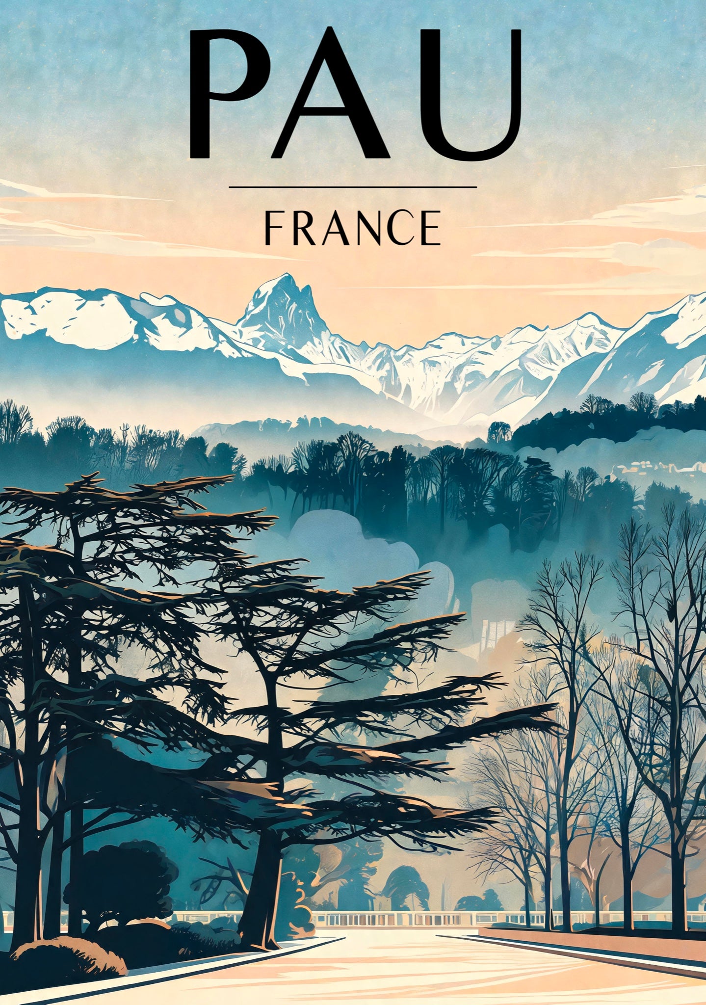 Affiche Pau, illustration rétro grand format