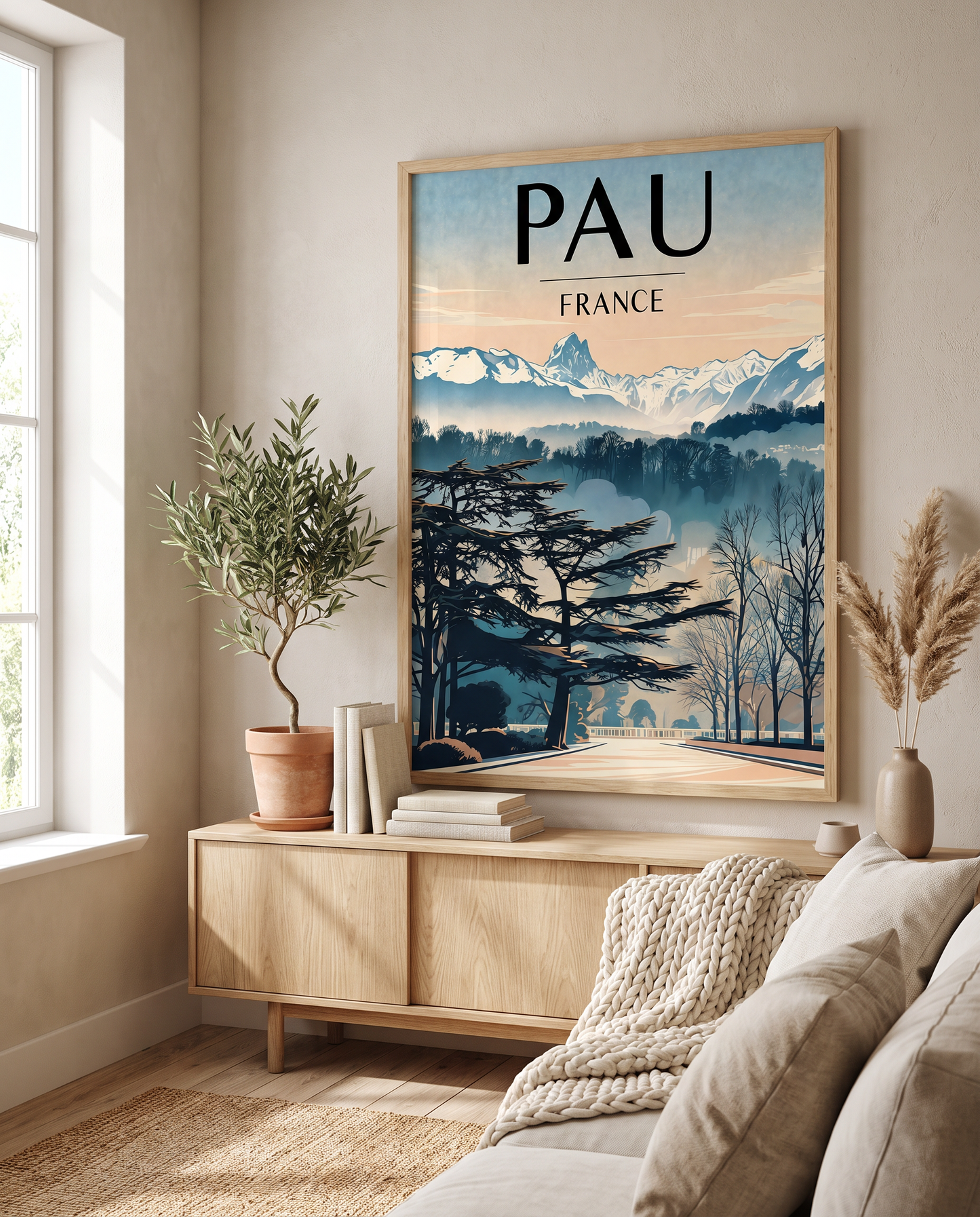 Affiche Pau encadrée en situation dans un intérieur