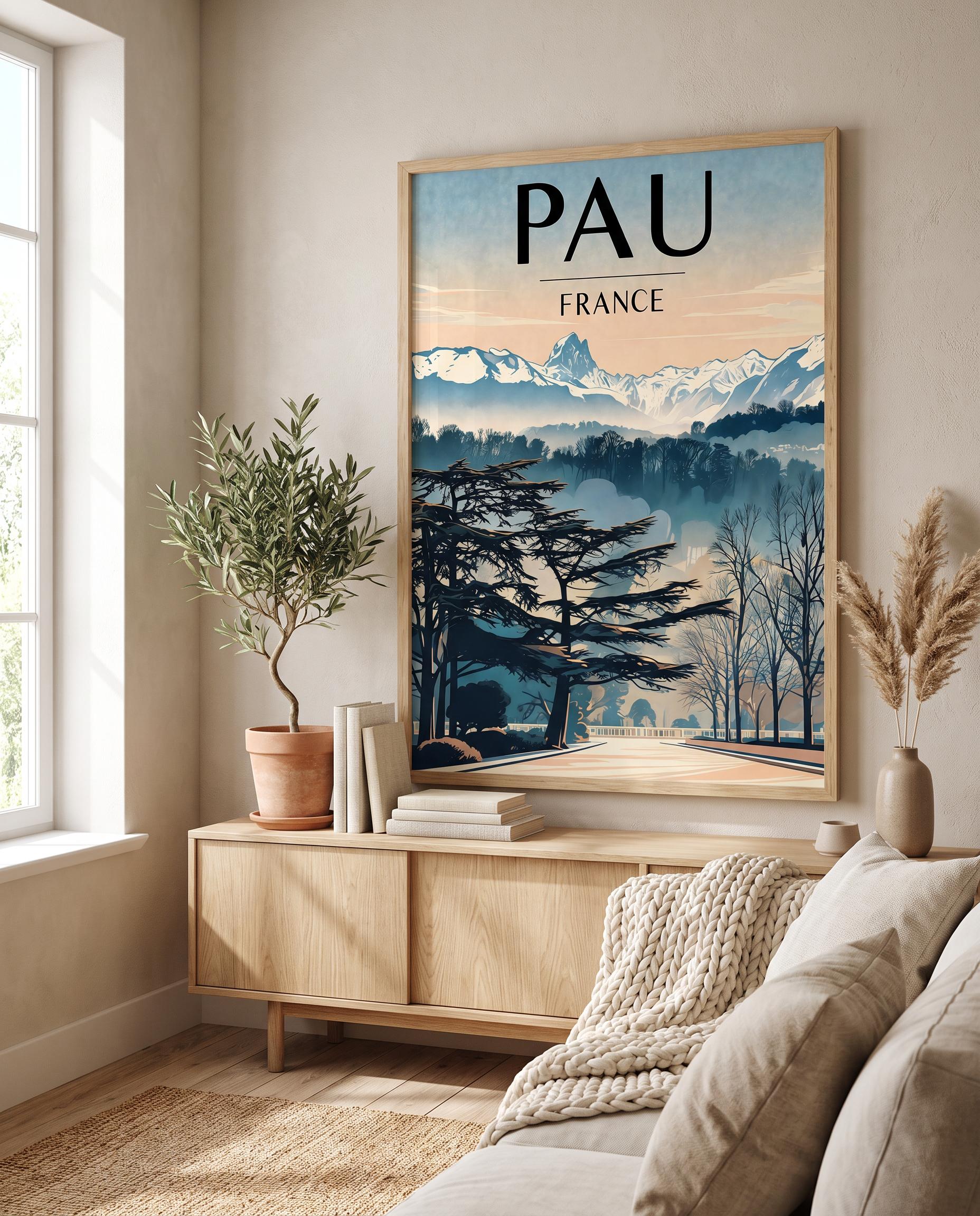 Affiche Pau encadrée en situation dans un intérieur