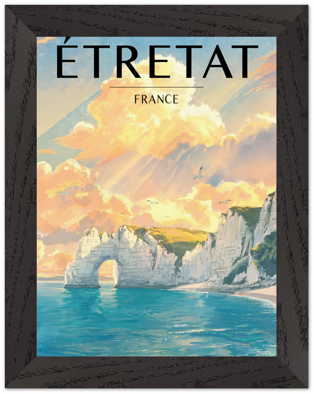 Affiche Étretat encadrée 15x20 cm, cadre noir