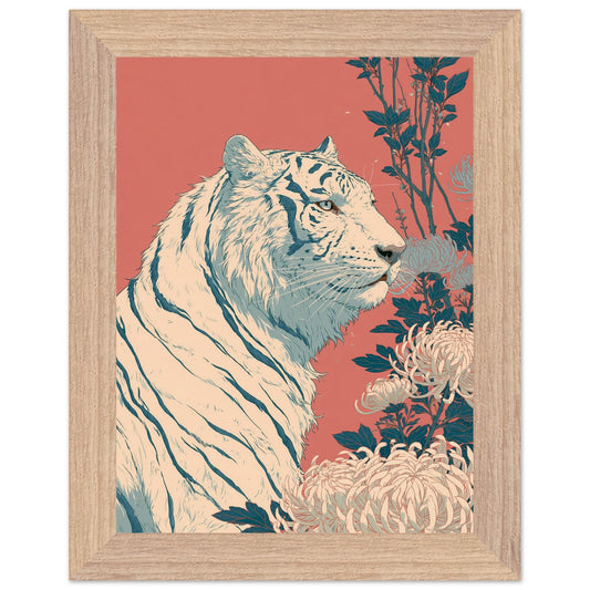 Affiche Tigre Blanc encadrée 15x20 cm, cadre bois naturel