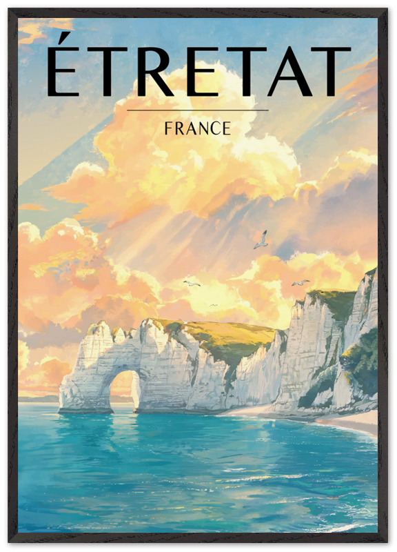 Affiche Étretat encadrée 70x100 cm, cadre noir