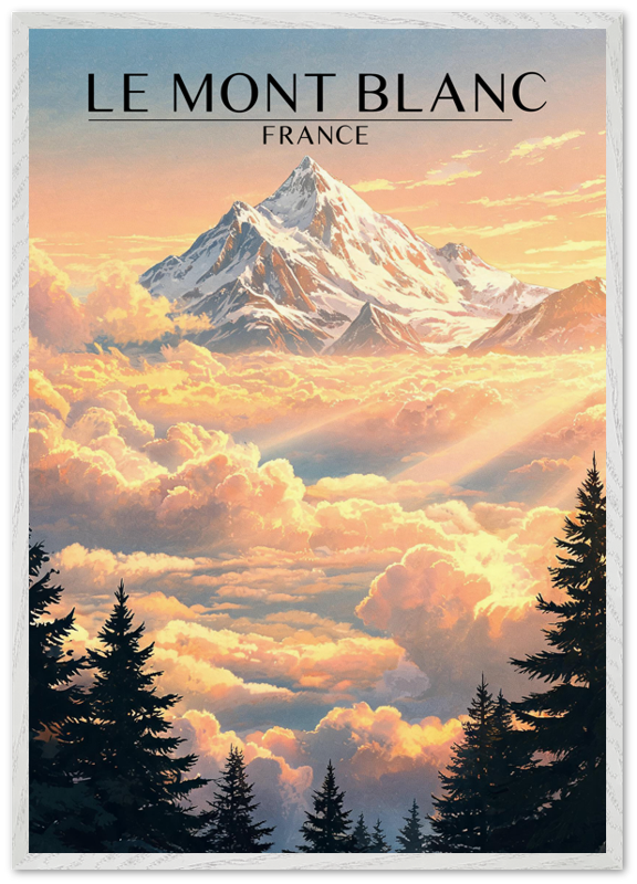 Affiche Mont Blanc encadrée 70x100 cm, cadre blanc