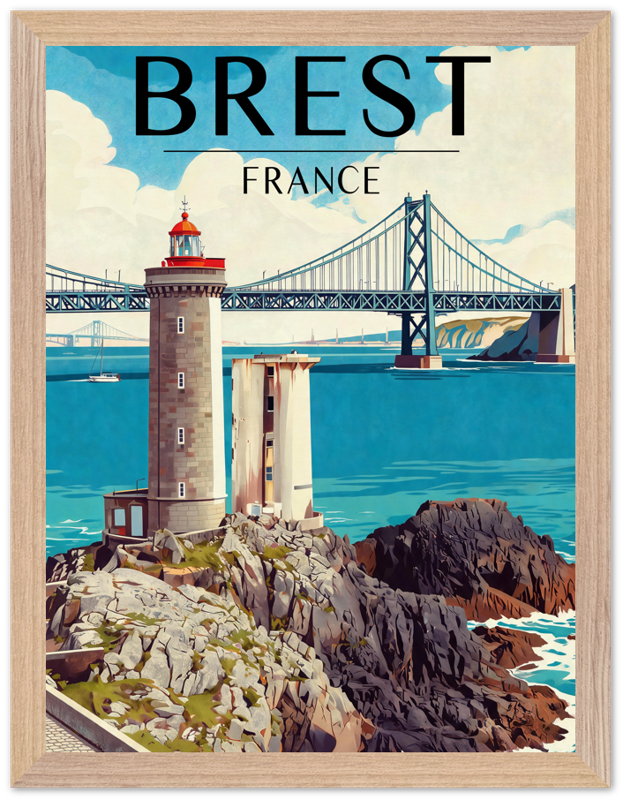 Affiche Brest encadrée 30x40 cm, cadre bois naturel