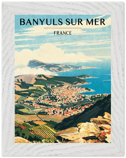 Affiche Banyuls-sur-Mer encadrée 15x20 cm, cadre blanc