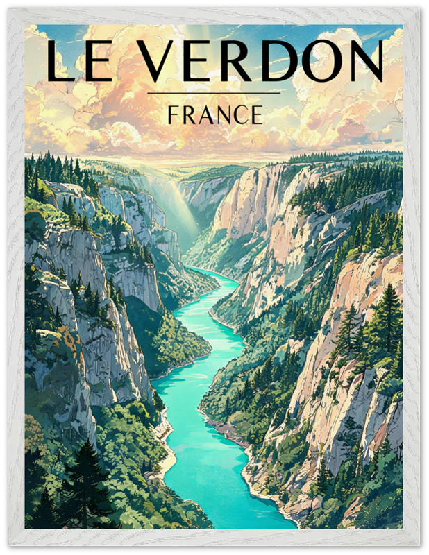 Affiche Gorges du Verdon encadrée 45x60 cm, cadre blanc