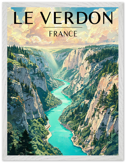 Affiche Gorges du Verdon encadrée 45x60 cm, cadre blanc