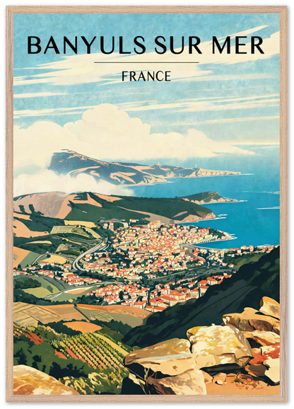 Affiche Banyuls-sur-Mer encadrée 70x100 cm, cadre bois naturel