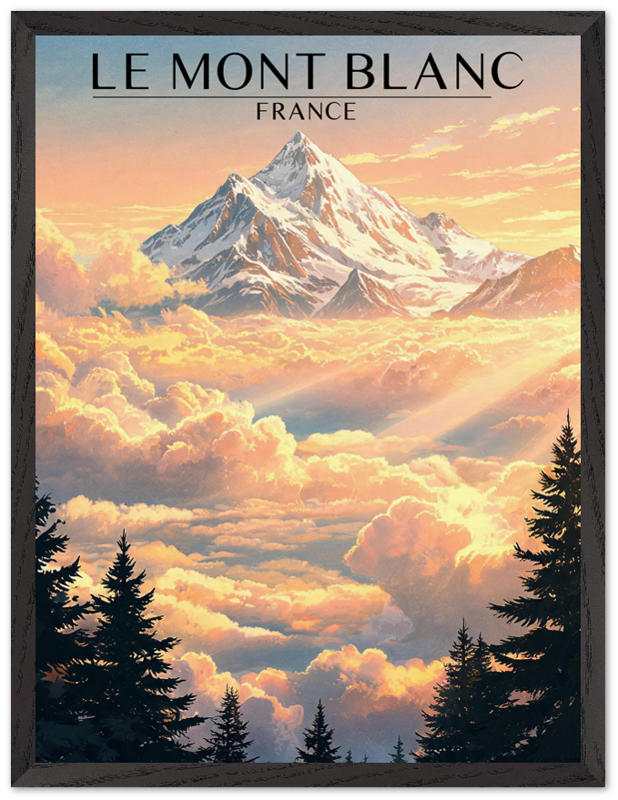 Affiche Mont Blanc encadrée 45x60 cm, cadre noir