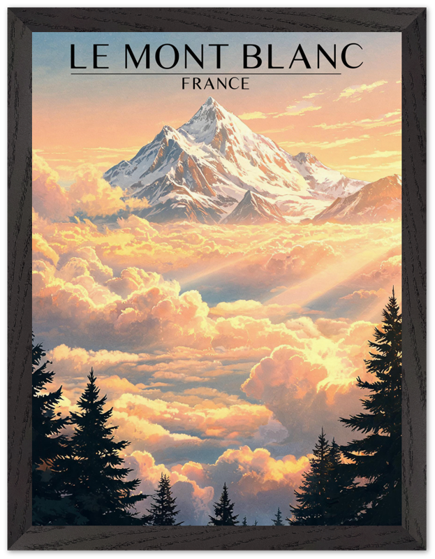Affiche Mont Blanc encadrée 30x40 cm, cadre noir