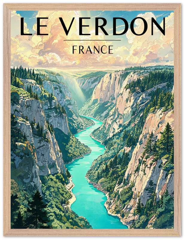 Affiche Gorges du Verdon encadrée 45x60 cm, cadre bois naturel