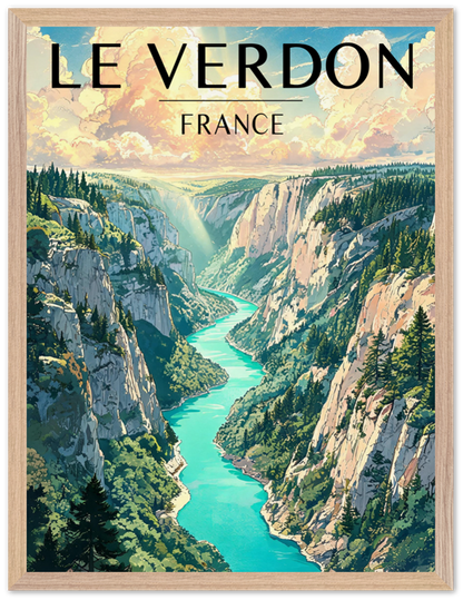 Affiche Gorges du Verdon encadrée 45x60 cm, cadre bois naturel