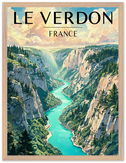 Affiche Gorges du Verdon encadrée 45x60 cm, cadre bois naturel