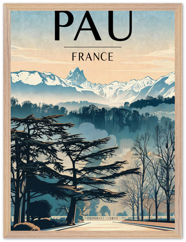Affiche Pau encadrée 45x60 cm, cadre bois naturel