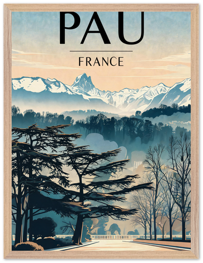 Affiche Pau encadrée 45x60 cm, cadre bois naturel