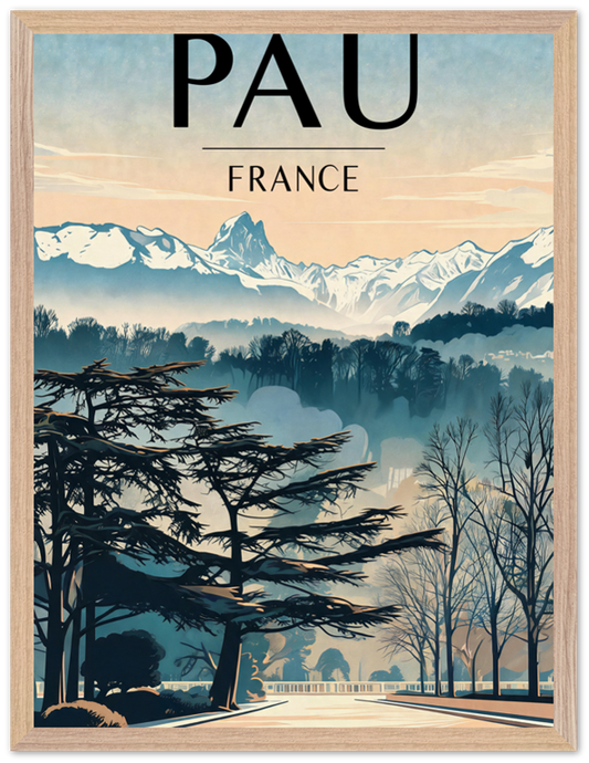 Affiche Pau encadrée 45x60 cm, cadre bois naturel