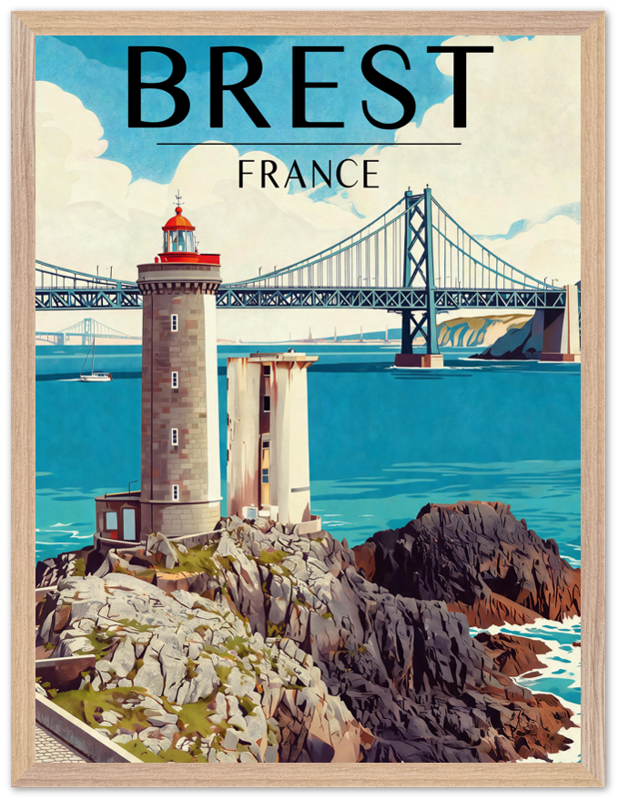 Affiche Brest encadrée 45x60 cm, cadre bois naturel