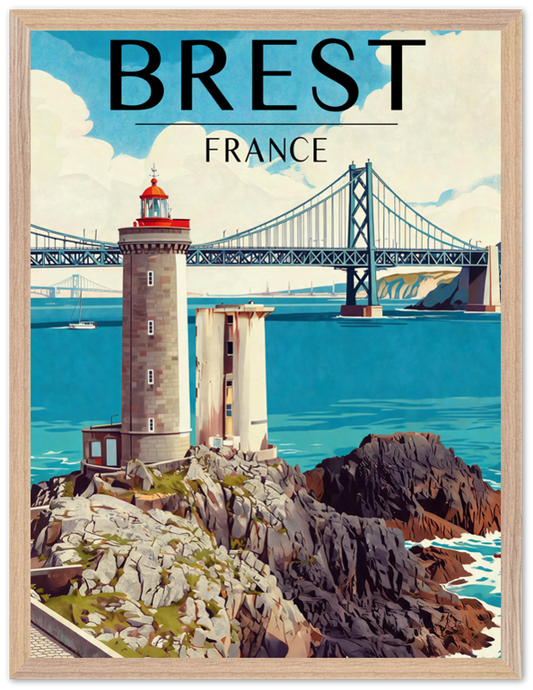 Affiche Brest encadrée 45x60 cm, cadre bois naturel
