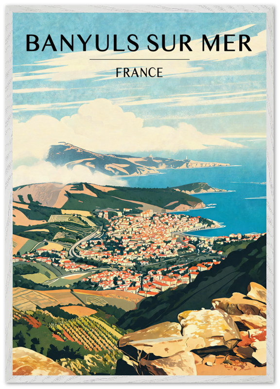 Affiche Banyuls-sur-Mer encadrée 70x100 cm, cadre blanc