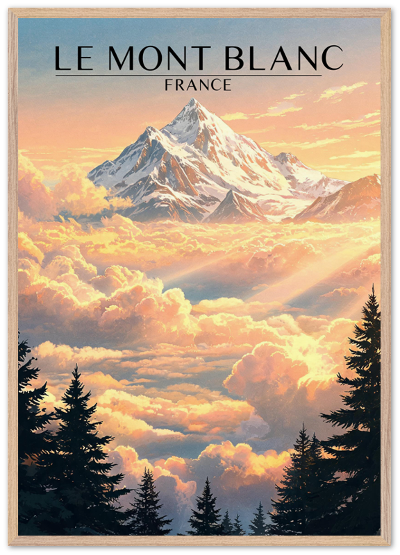 Affiche Mont Blanc encadrée 70x100 cm, cadre bois naturel
