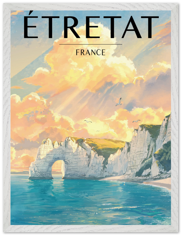 Affiche Étretat encadrée 45x60 cm, cadre blanc
