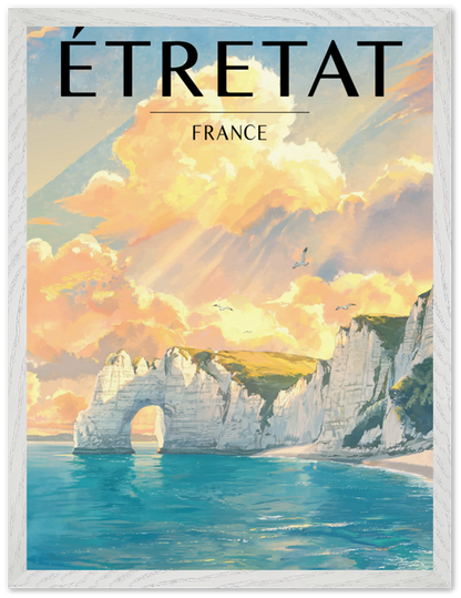 Affiche Étretat encadrée 45x60 cm, cadre blanc