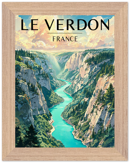 Affiche Gorges du Verdon encadrée 15x20 cm, cadre bois naturel