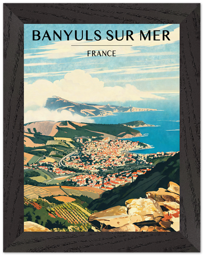 Affiche Banyuls-sur-Mer encadrée 15x20 cm, cadre noir