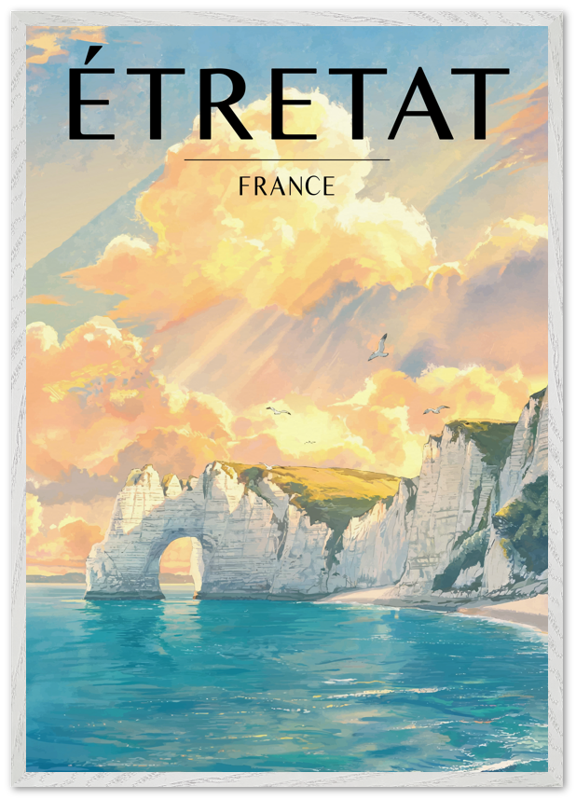 Affiche Étretat encadrée 70x100 cm, cadre blanc