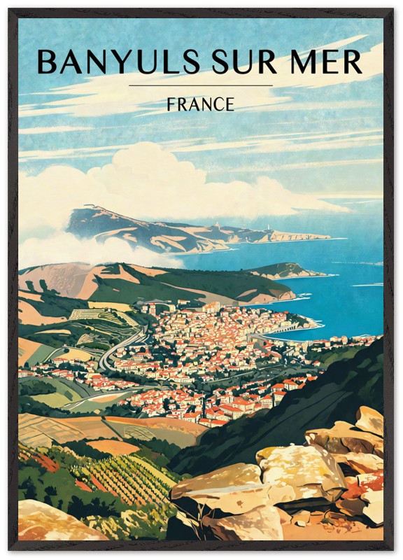 Affiche Banyuls-sur-Mer encadrée 70x100 cm, cadre noir