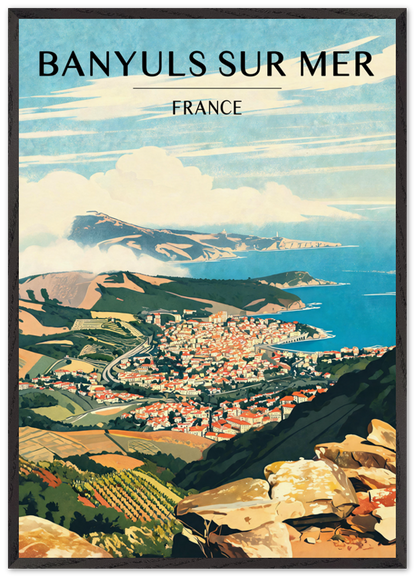 Affiche Banyuls-sur-Mer encadrée 70x100 cm, cadre noir