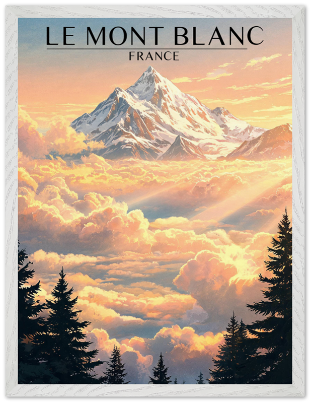 Affiche Mont Blanc encadrée 45x60 cm, cadre blanc